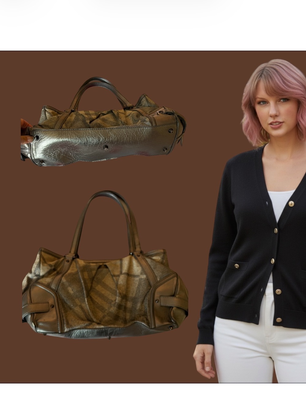 Burberry Metallic Pewter Leather Satchel - Picture 3 of 6